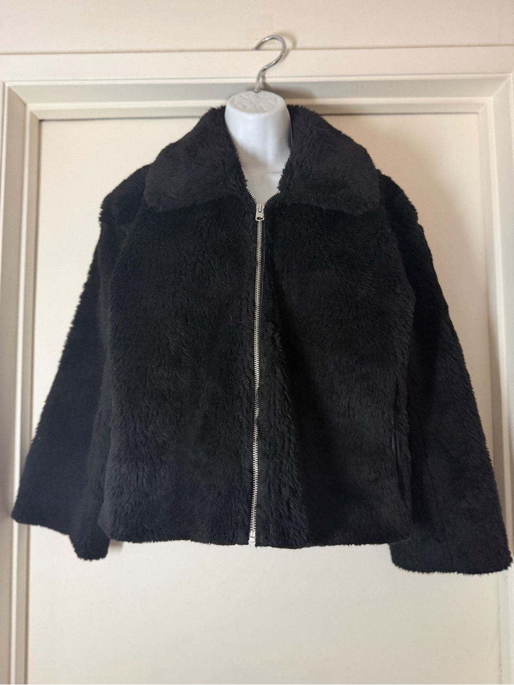 Classic Black Faux-Fur Sherpa  Zip Jacket